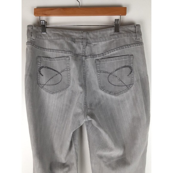 Chicos Platinum Women's Gray Straight Leg Denim Jeans Stretch Rhinestone 14 2.5 - Picture 4 of 9